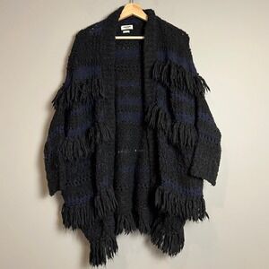 Fringe Knit Zadig Voltaire Cardigan Women's Extra Small Black Blue Made in Italy